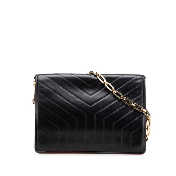 サンローラン Yステッチ 斜め掛け チェーン ショルダーバッグ ブラック レザー レディース SAINT LAURENT 【中古】