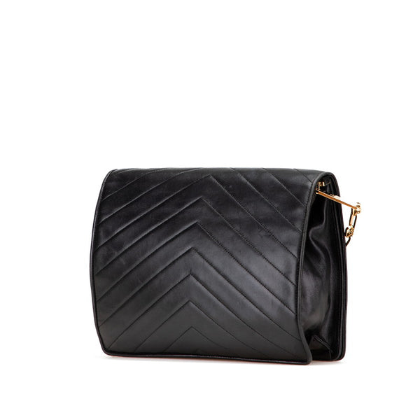 サンローラン Yステッチ 斜め掛け チェーン ショルダーバッグ ブラック レザー レディース SAINT LAURENT 【中古】