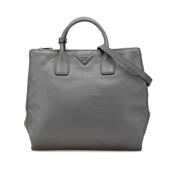 プラダ 三角ロゴプレート ハンドバッグ ショルダーバッグ 2WAY グレー レザー レディース PRADA 【中古】