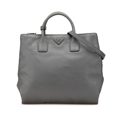 プラダ 三角ロゴプレート ハンドバッグ ショルダーバッグ 2WAY グレー レザー レディース PRADA 【中古】