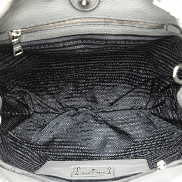 プラダ 三角ロゴプレート ハンドバッグ ショルダーバッグ 2WAY グレー レザー レディース PRADA 【中古】