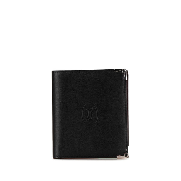 カルティエ マストライン 二つ折り財布 ブラック レザー レディース CARTIER 【中古】