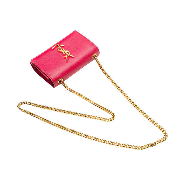 サンローラン YSLロゴ チェーン ショルダーバッグ 354121 ピンク ゴールド レザー レディース SAINT LAURENT 【中古】