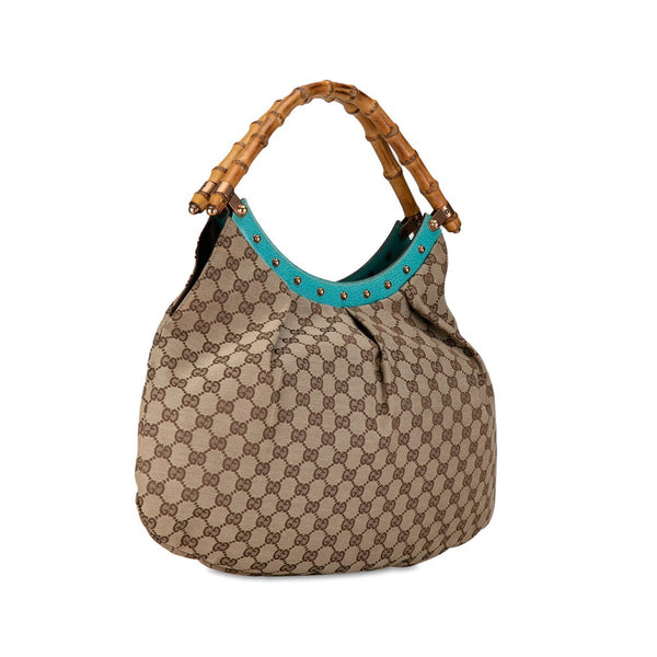 グッチ GGキャンバス バンブー ハンドバッグ 124293 ベージュ ライトブルー キャンバス レザー レディース GUCCI 【中古】