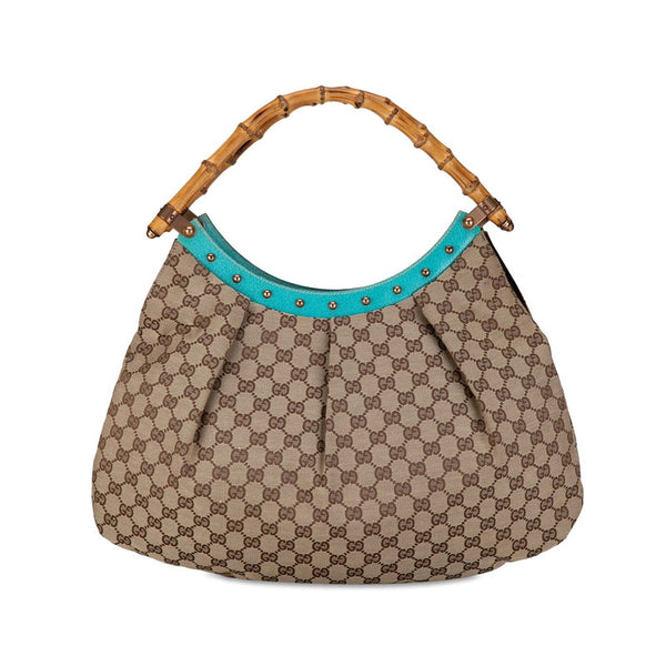 グッチ GGキャンバス バンブー ハンドバッグ 124293 ベージュ ライトブルー キャンバス レザー レディース GUCCI 【中古】