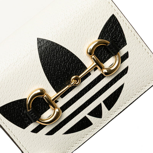 グッチ × adidas アディダス ホースビット ショルダーウォレット 2つ折り財布 702248 ホワイト ブラック レザー レディース GUCCI 【中古】
