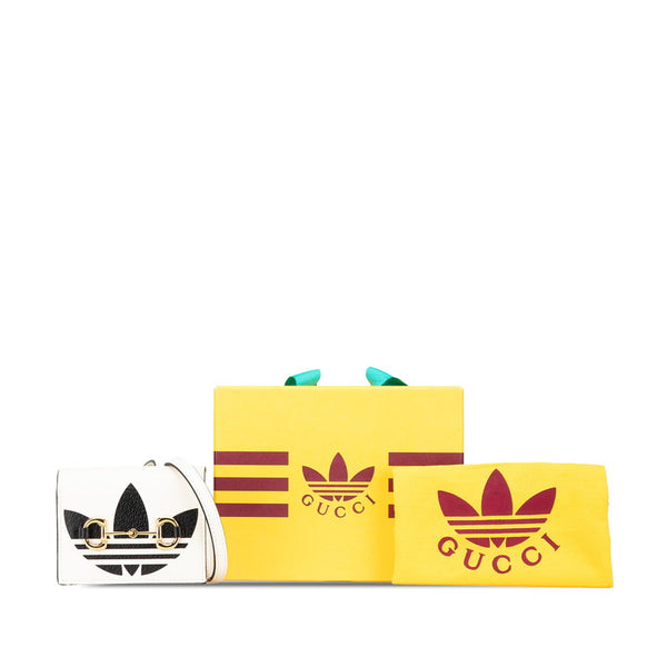 グッチ × adidas アディダス ホースビット ショルダーウォレット 2つ折り財布 702248 ホワイト ブラック レザー レディース GUCCI 【中古】