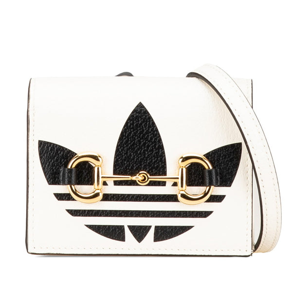 グッチ × adidas アディダス ホースビット ショルダーウォレット 2つ折り財布 702248 ホワイト ブラック レザー レディース GUCCI 【中古】