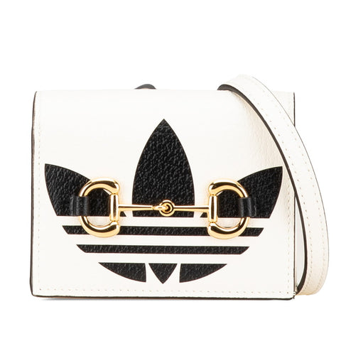 グッチ × adidas アディダス ホースビット ショルダーウォレット 2つ折り財布 702248 ホワイト ブラック レザー レディース GUCCI 【中古】