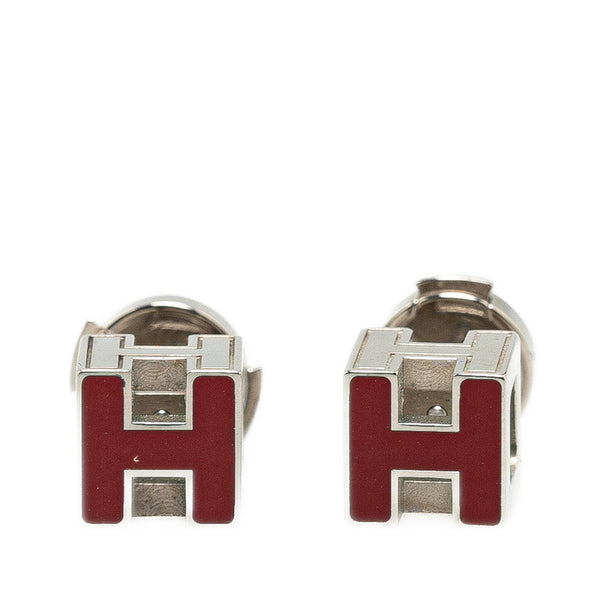 エルメス カージュドアッシュ Hキューブ ピアス シルバー レッド メタル レディース HERMES 【中古】