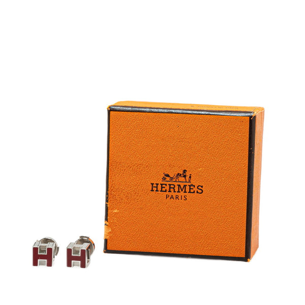 エルメス カージュドアッシュ Hキューブ ピアス シルバー レッド メタル レディース HERMES 【中古】