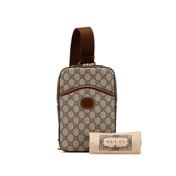 グッチ GGスプリーム インターロッキングG ボディバッグ ウエストバッグ 696016 ベージュ ブラウン PVC レザー メンズ GUCCI 【中古】