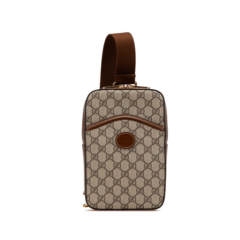 グッチ GGスプリーム インターロッキングG ボディバッグ ウエストバッグ 696016 ベージュ ブラウン PVC レザー メンズ GUCCI 【中古】