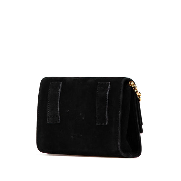 サルヴァトーレフェラガモ ヴァラリボン チェーン ショルダーバッグ ブラック スエード レディース Salvatore Ferragamo 【中古】