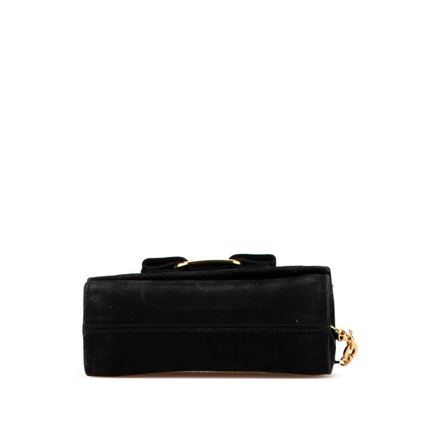 サルヴァトーレフェラガモ ヴァラリボン チェーン ショルダーバッグ ブラック スエード レディース Salvatore Ferragamo 【中古】