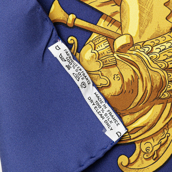 エルメス カレ90 MARINE ET CAVALERIE 海と騎兵隊 スカーフ ブルー イエロー シルク レディース HERMES 【中古】