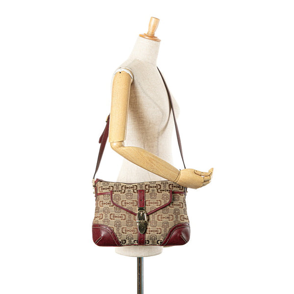 グッチ ホースビット 斜め掛け ショルダーバッグ 145762 ワインレッド ベージュ キャンバス レザー レディース GUCCI 【中古】