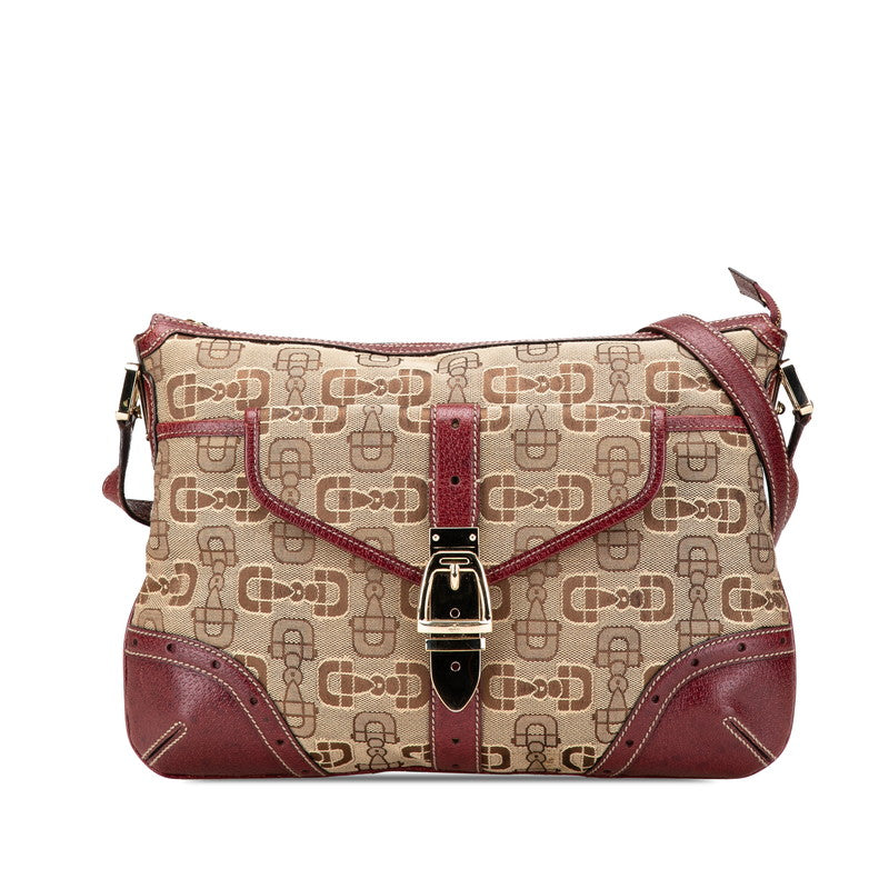 グッチ ホースビット 斜め掛け ショルダーバッグ 145762 ワインレッド ベージュ キャンバス レザー レディース GUCCI 【中古】