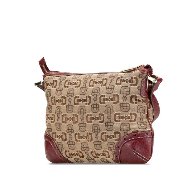 グッチ ホースビット 斜め掛け ショルダーバッグ 145762 ワインレッド ベージュ キャンバス レザー レディース GUCCI 【中古】