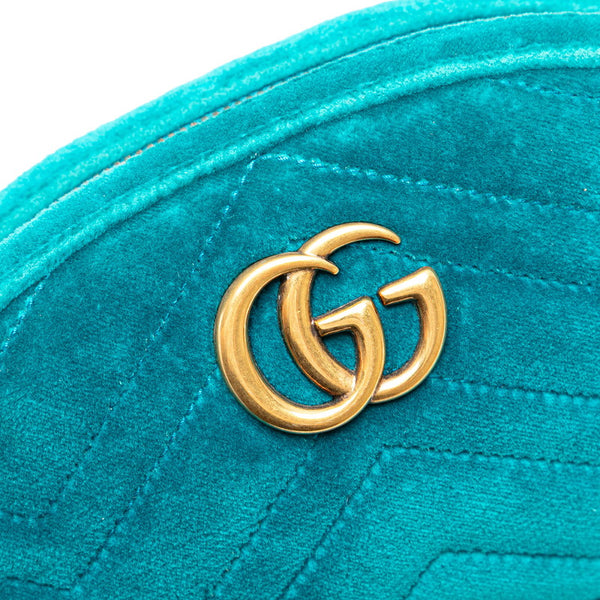グッチ GGマーモント キルティング ボディバッグ ウエストバッグ 476434 グリーン ブルー ベロア レザー レディース GUCCI 【中古】