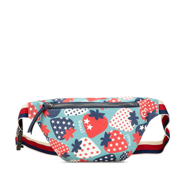 グッチ ストロベリー イチゴ いちご 苺 ウエストバッグ ボディバッグ 502095 ブルー マルチカラー PVC レザー レディース GUCCI 【中古】