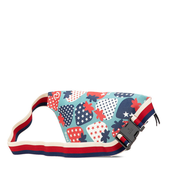 グッチ ストロベリー イチゴ いちご 苺 ウエストバッグ ボディバッグ 502095 ブルー マルチカラー PVC レザー レディース GUCCI 【中古】