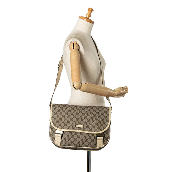 グッチ GGスプリーム 斜め掛けショルダーバッグ 201732 ベージュ ホワイト PVC レザー レディース GUCCI 【中古】