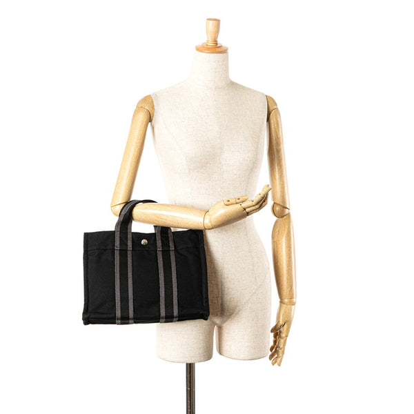 エルメス フールトゥPM ハンドバッグ ブラック グレー キャンバス レディース HERMES 【中古】