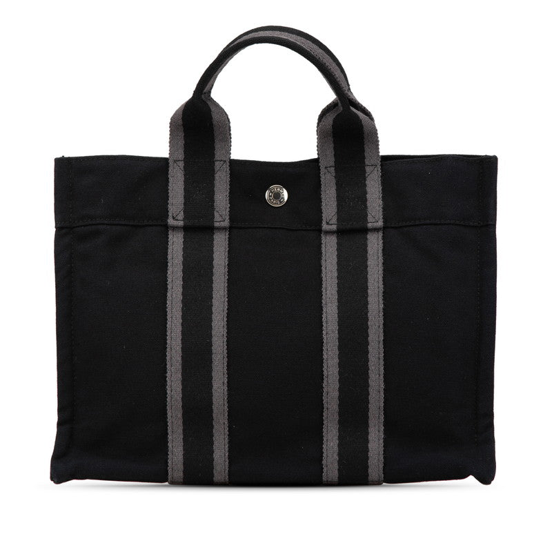 エルメス フールトゥPM ハンドバッグ ブラック グレー キャンバス レディース HERMES 【中古】