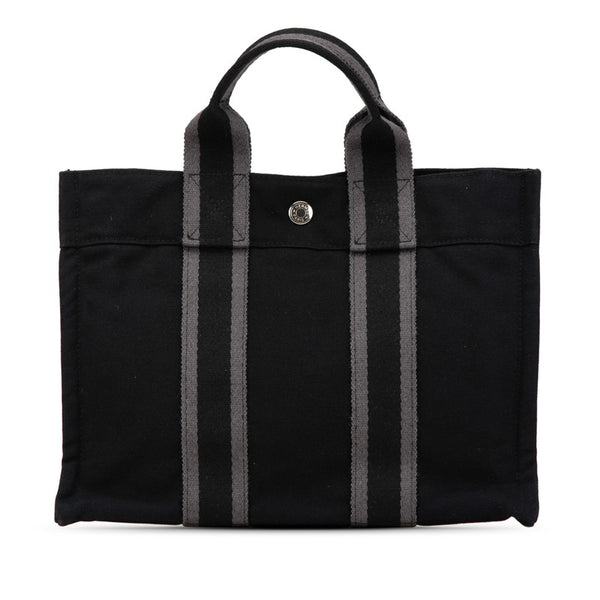 エルメス フールトゥPM ハンドバッグ ブラック グレー キャンバス レディース HERMES 【中古】