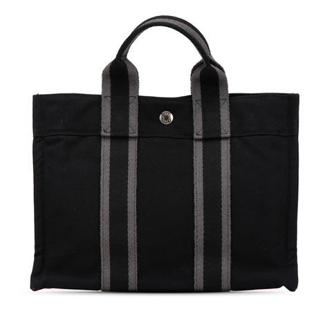 エルメス フールトゥPM ハンドバッグ ブラック グレー キャンバス レディース HERMES 【中古】