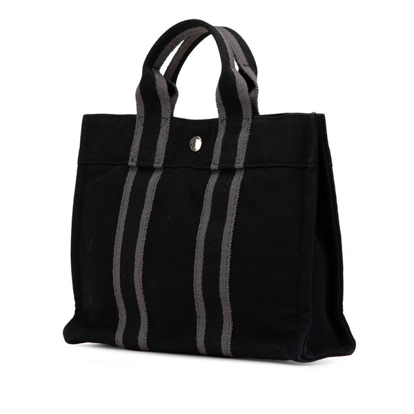 エルメス フールトゥPM ハンドバッグ ブラック グレー キャンバス レディース HERMES 【中古】