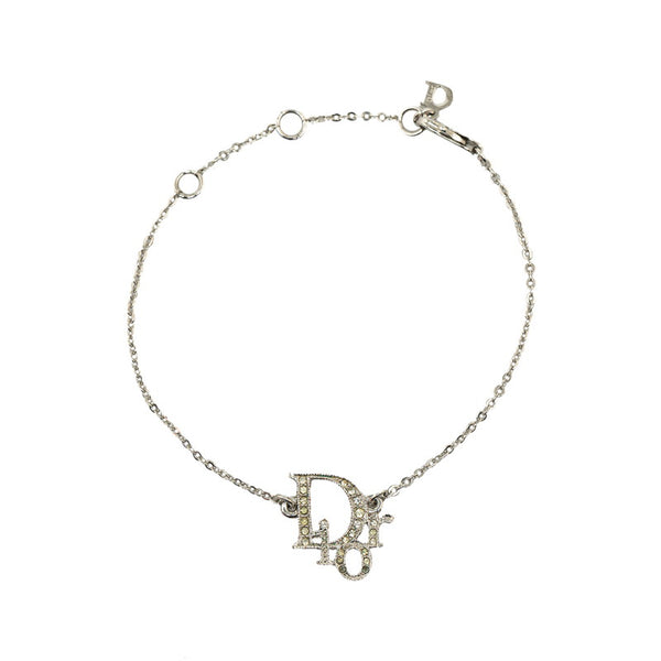 ディオール ロゴ ラインストーン ブレスレット シルバー メタル レディース Dior 【中古】