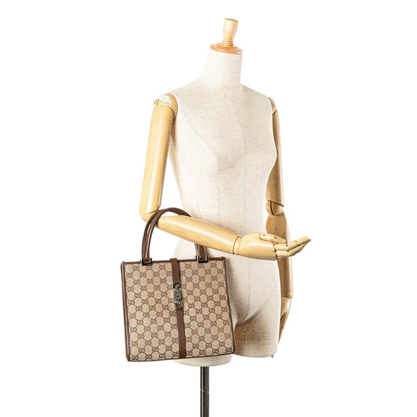 グッチ GGキャンバス ジャッキー ハンドバッグ 002 1065 ベージュ ブラウン キャンバス レザー レディース GUCCI 【中古】