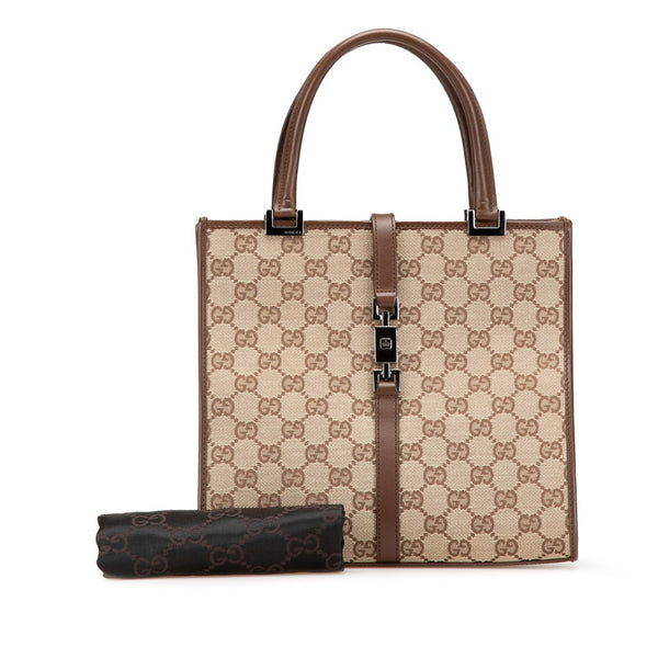 グッチ GGキャンバス ジャッキー ハンドバッグ 002 1065 ベージュ ブラウン キャンバス レザー レディース GUCCI 【中古】