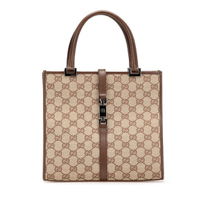 グッチ GGキャンバス ジャッキー ハンドバッグ 002 1065 ベージュ ブラウン キャンバス レザー レディース GUCCI 【中古】