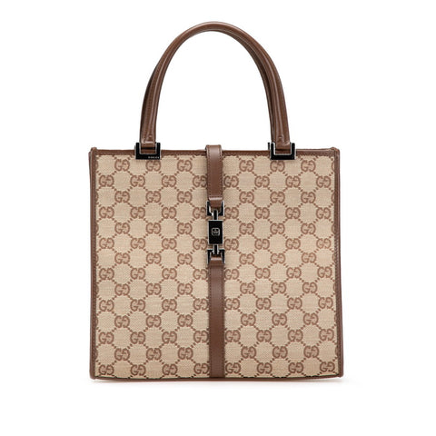 グッチ GGキャンバス ジャッキー ハンドバッグ 002 1065 ベージュ ブラウン キャンバス レザー レディース GUCCI 【中古】