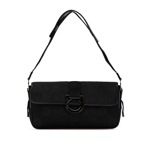 サルヴァトーレフェラガモ ガンチーニ ワンショルダーバッグ ハンドバッグ AF-21 5380 ブラック キャンバス レザー レディース Salvatore Ferragamo 【中古】