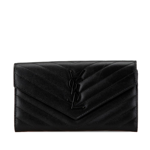 サンローラン Vステッチ YSLロゴ 二つ折り財布 ブラック レザー レディース SAINT LAURENT 【中古】