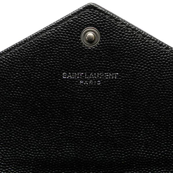 サンローラン Vステッチ YSLロゴ 二つ折り財布 ブラック レザー レディース SAINT LAURENT 【中古】