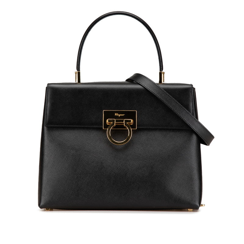 サルヴァトーレフェラガモ ガンチーニ ハンドバッグ ショルダーバッグ 2WAY AF-21 0290 ブラック レザー レディース Salvatore Ferragamo 【中古】