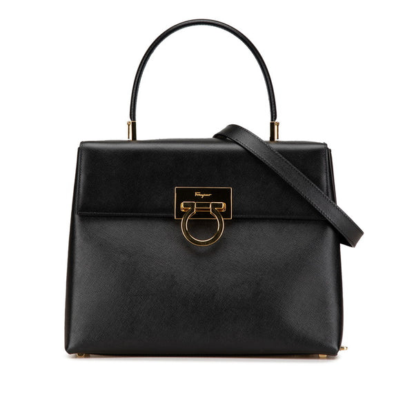 サルヴァトーレフェラガモ ガンチーニ ハンドバッグ ショルダーバッグ 2WAY AF-21 0290 ブラック レザー レディース Salvatore Ferragamo 【中古】