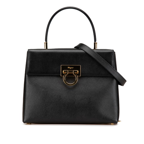 サルヴァトーレフェラガモ ガンチーニ ハンドバッグ ショルダーバッグ 2WAY AF-21 0290 ブラック レザー レディース Salvatore Ferragamo 【中古】