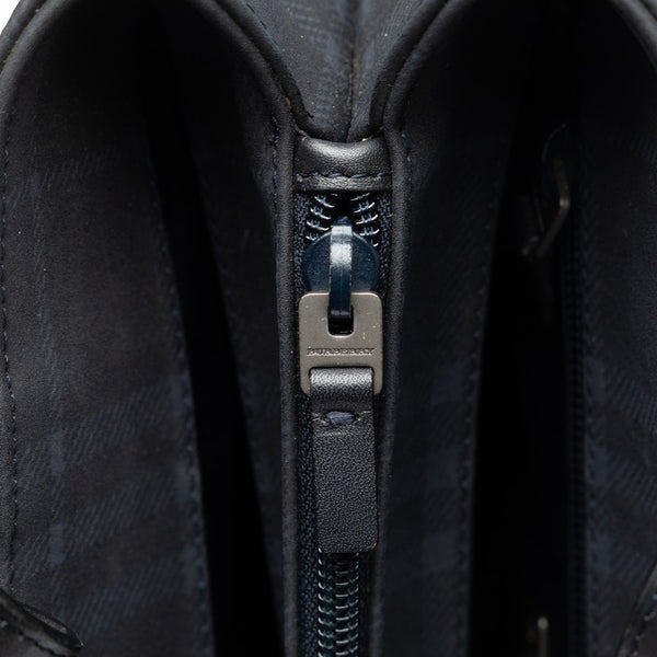 バーバリー チェック ハンドバッグ トートバッグ ネイビー ブラック キャンバス レザー レディース BURBERRY 【中古】