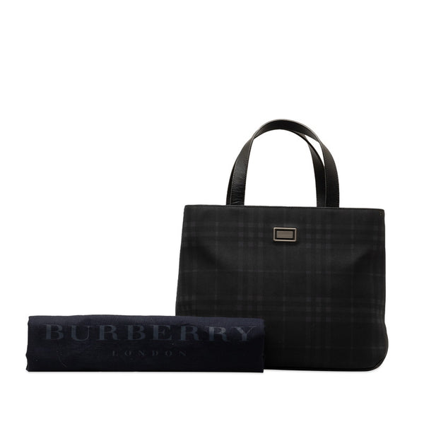 バーバリー チェック ハンドバッグ トートバッグ ネイビー ブラック キャンバス レザー レディース BURBERRY 【中古】