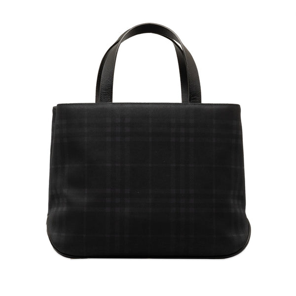 バーバリー チェック ハンドバッグ トートバッグ ネイビー ブラック キャンバス レザー レディース BURBERRY 【中古】