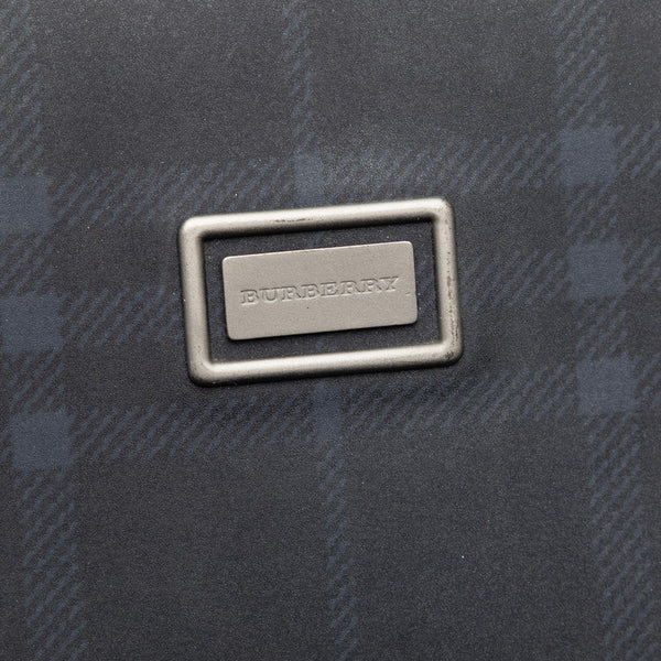 バーバリー チェック ハンドバッグ トートバッグ ネイビー ブラック キャンバス レザー レディース BURBERRY 【中古】