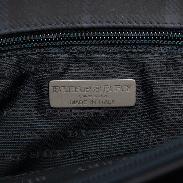 バーバリー チェック ハンドバッグ トートバッグ ネイビー ブラック キャンバス レザー レディース BURBERRY 【中古】