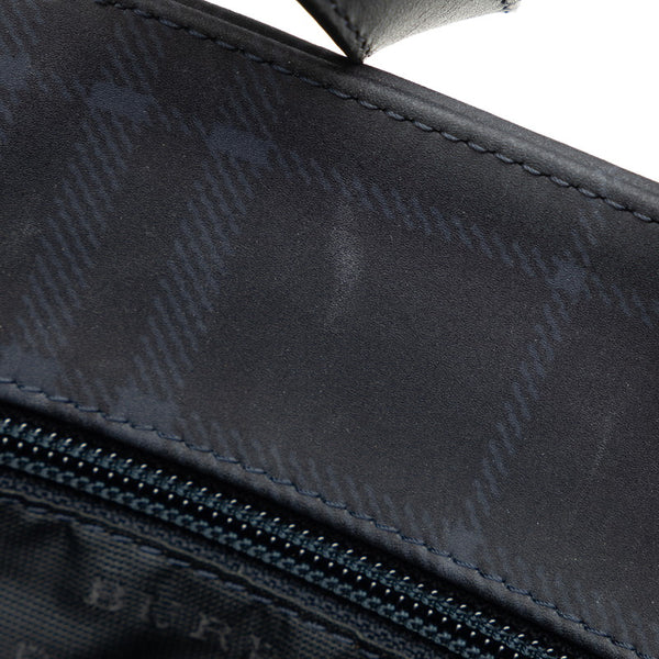 バーバリー チェック ハンドバッグ トートバッグ ネイビー ブラック キャンバス レザー レディース BURBERRY 【中古】