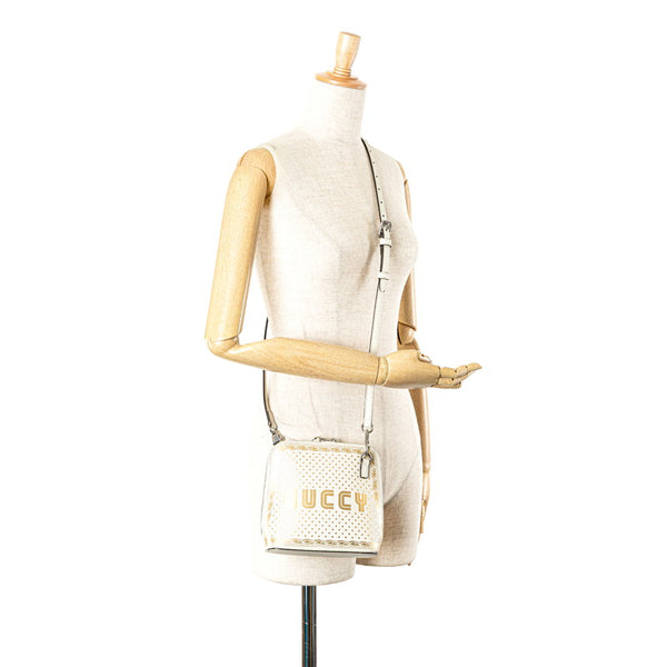 グッチ GUCCY SEGA プリント ミニ 斜め掛け ショルダーバッグ 511189 ホワイト ゴールド レザー レディース GUCCI 【中古】
